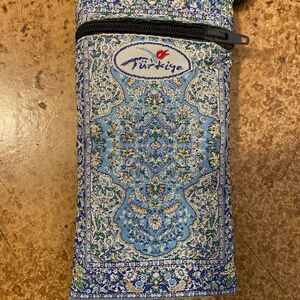 AUTHENTIC‎ blue and gold woven Turkish padded hanging sunglasses case
